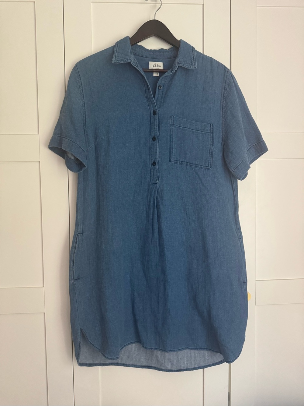 J. Crew Chambray Denim Short-Sleeve Button-Front Shirt Dress Size Medium Women’s